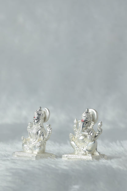 Silver plated Matt finish Laxmi and Ganpati